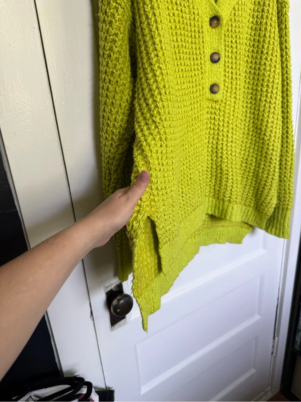 Free People Whistle Thermal Henley Lime Green Chunky Oversized V-Neck Pullover L